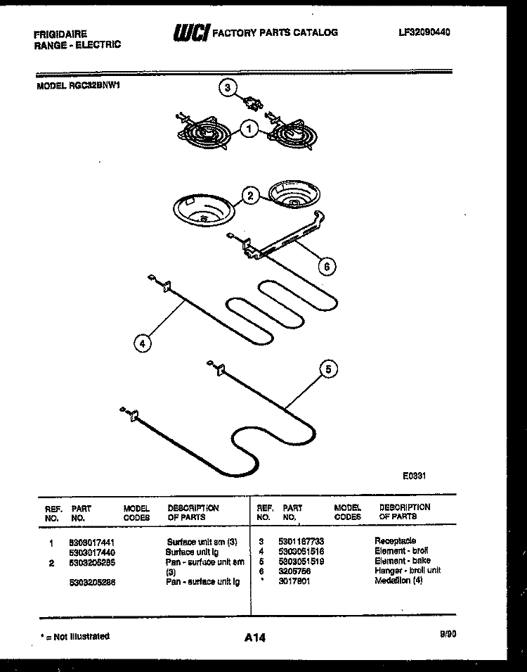 BROILER PARTS Diagram and Parts List for RGC32BNW1  Frigidaire Range