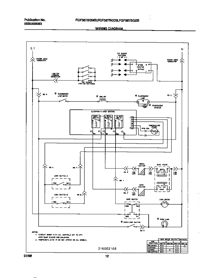 WIRING DIAGRAM Diagram and Parts List for FGF367CGSB  Frigidaire Range