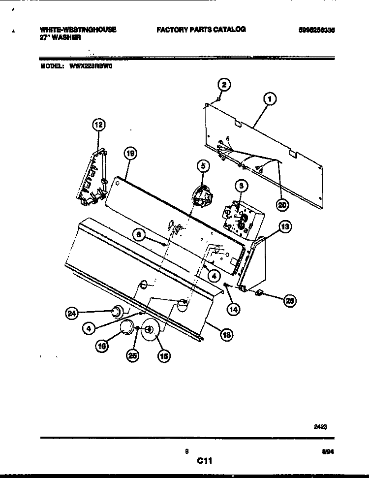 CONSOLE AND CONTROL PARTS Diagram and Parts List for WWX223RBW0  Frigidaire Washer