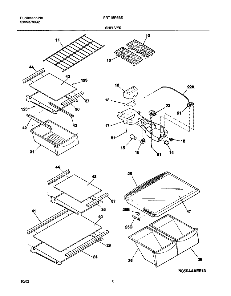 SHELVES Diagram and Parts List for FRT18P6BSB7  Frigidaire Refrigerator
