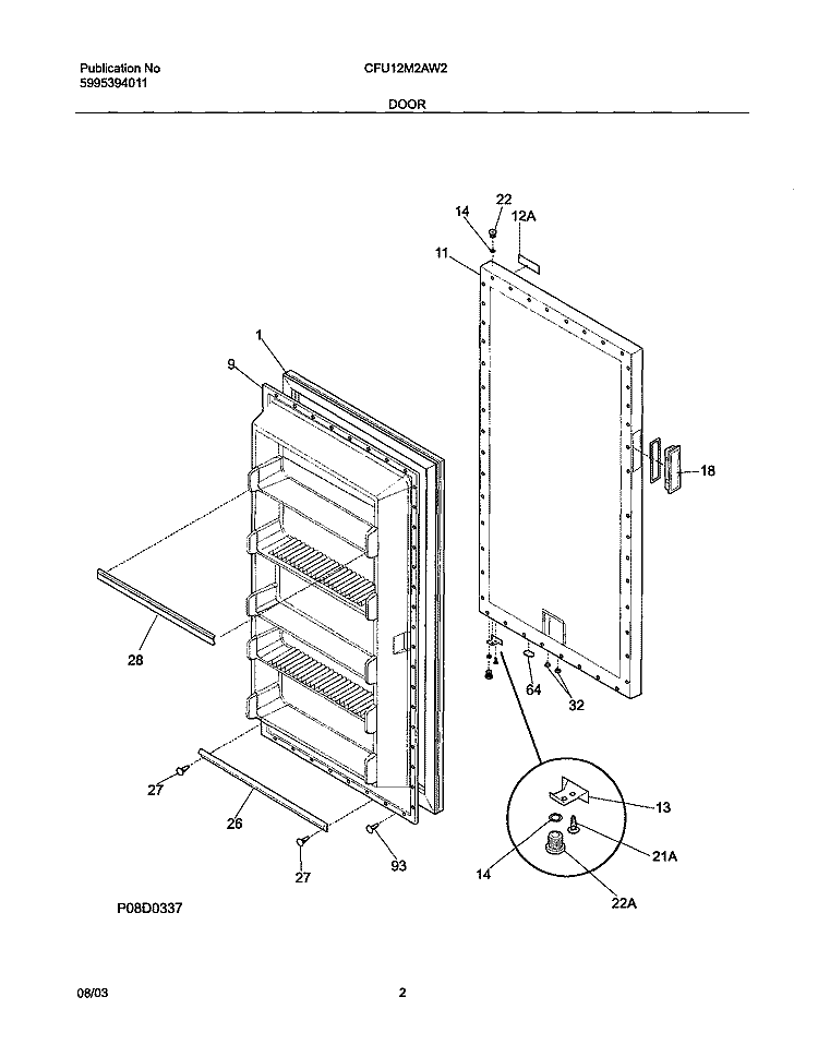 DOOR Diagram and Parts List for CFU12M2AW2  Uni Freezer