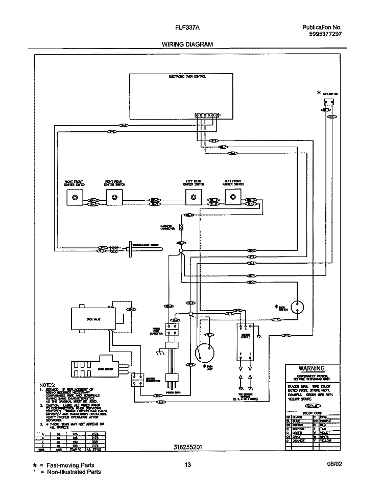 WIRING DIAGRAM Diagram and Parts List for FLF337AWB  Frigidaire Range
