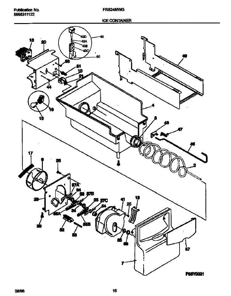 ICE CONTAINER Diagram and Parts List for FRS24MWGW1  Frigidaire Refrigerator