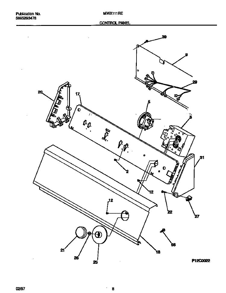 CONTROL PANEL Diagram and Parts List for MWX111REW1  Frigidaire Washer