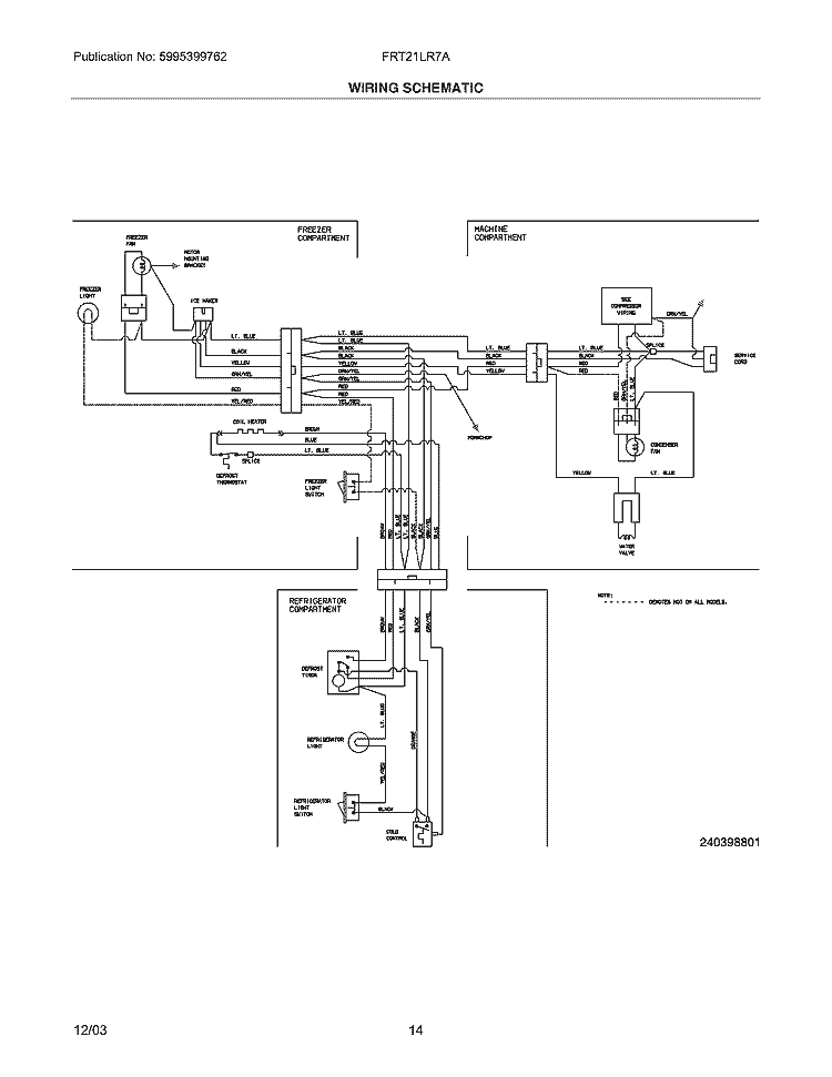 WIRING SCHEMATIC Diagram and Parts List for FRT21LR7AQ8  Frigidaire Refrigerator