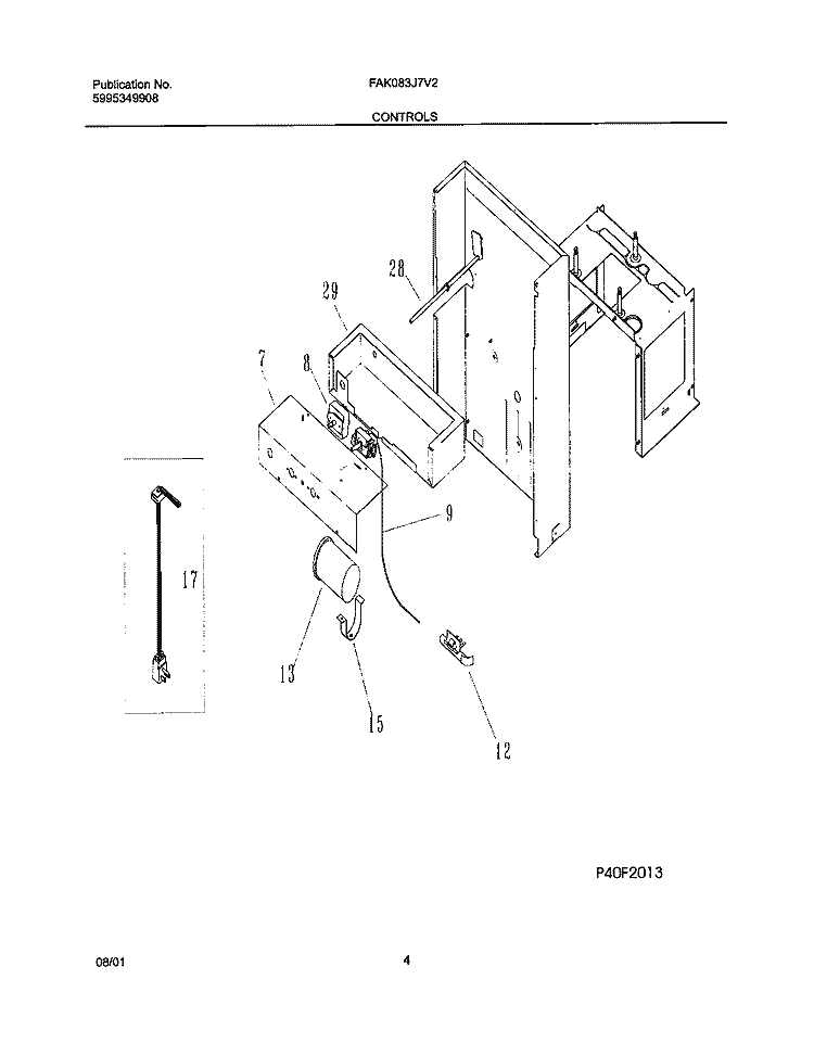 CONTROLS Diagram and Parts List for FAK083J7V2  Frigidaire Air Conditioner