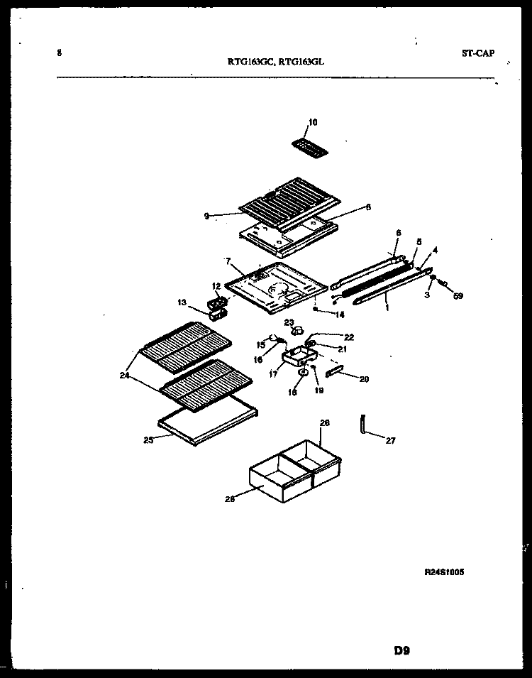 SHELVES AND SUPPORTS Diagram and Parts List for RTG163GLH3B  Frigidaire Refrigerator