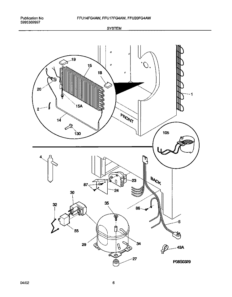 SYSTEM Diagram and Parts List for FFU14FG4AW1  Frigidaire Freezer