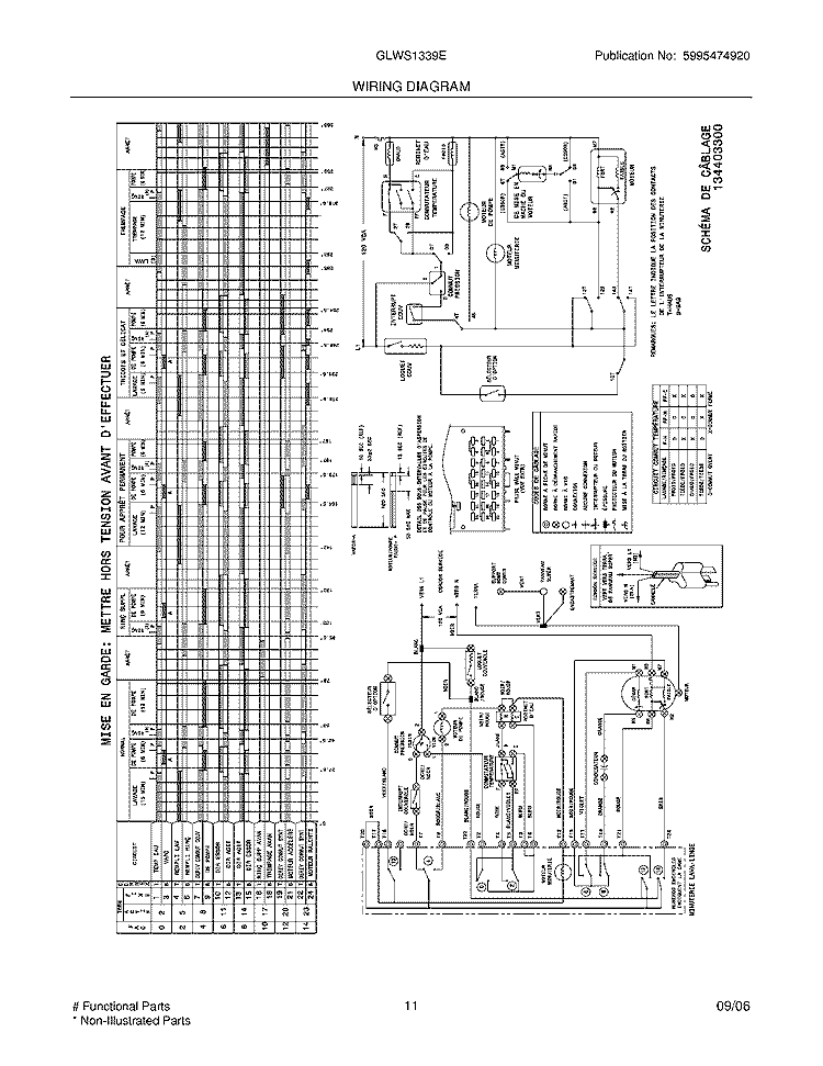WIRING DIAGRAM Diagram and Parts List for GLWS1339ES1  Frigidaire Washer