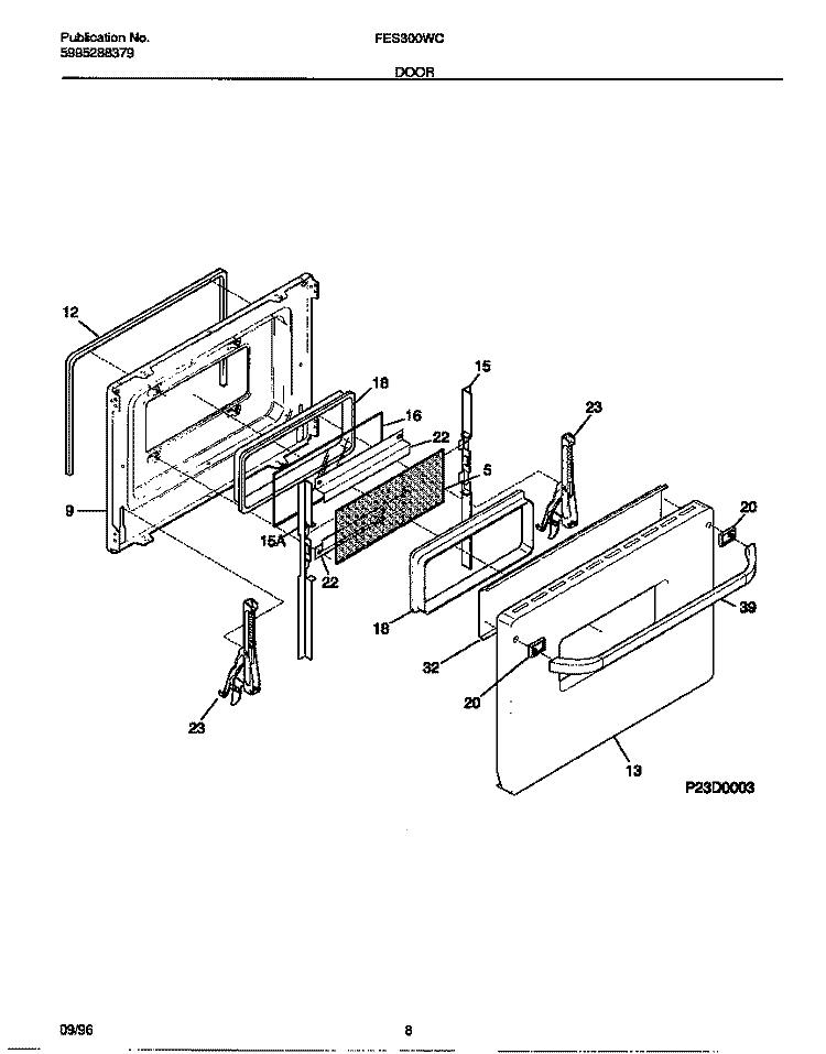DOOR Diagram and Parts List for FES300WCWG  Frigidaire Range