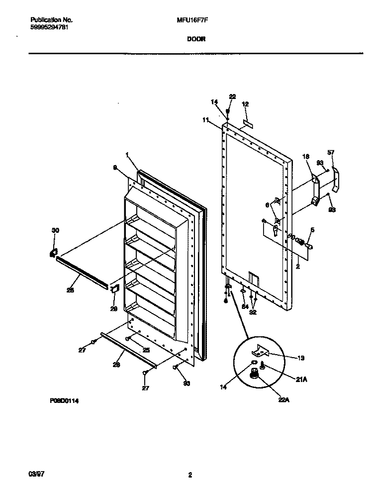DOOR Diagram and Parts List for MFU16F7FW0  Frigidaire Freezer