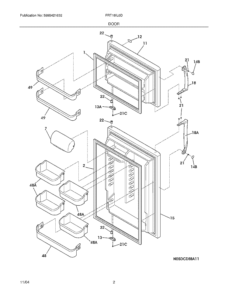 DOOR Diagram and Parts List for FRT18IL6DS4  Frigidaire Refrigerator