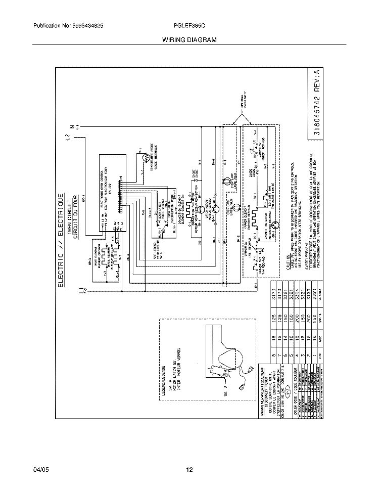 WIRING DIAGRAM Diagram and Parts List for PGLEF385CQ4  Frigidaire Range