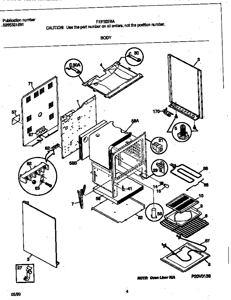 BODY Diagram and Parts List for FEF322BAWM  Frigidaire Range