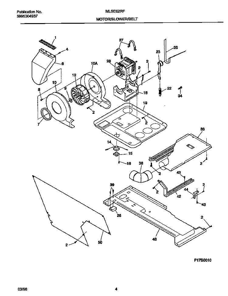 MOTOR / BLOWER / BELT Diagram and Parts List for MLSE62RFD0  Frigidaire Washer Dryer Combo