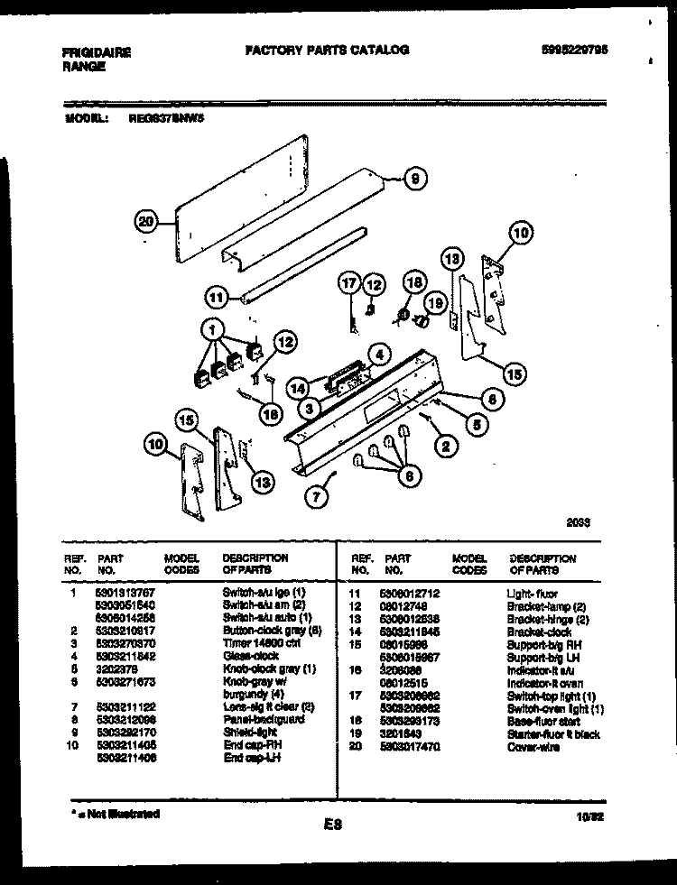 BACKGUARD Diagram and Parts List for REGS37BNW5  Frigidaire Range