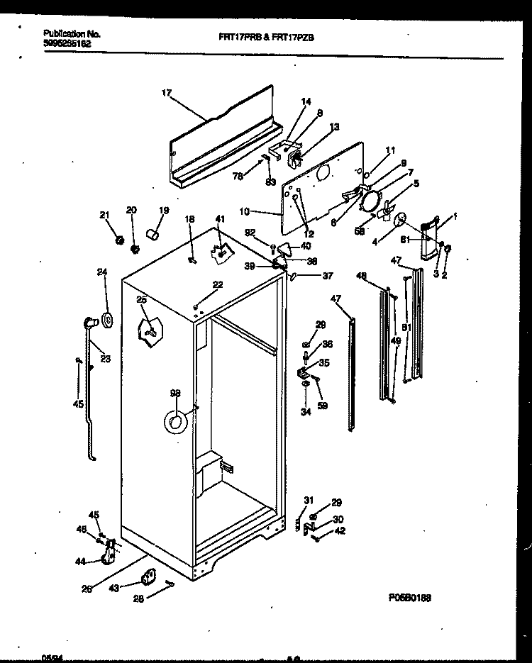 CABINET PARTS Diagram and Parts List for FRT17PZBW1  Frigidaire Refrigerator