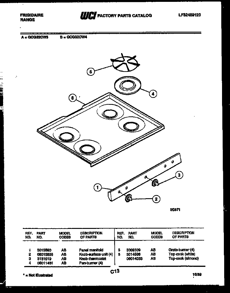 COOKTOP PARTS Diagram and Parts List for GCG32CL3  Frigidaire Range