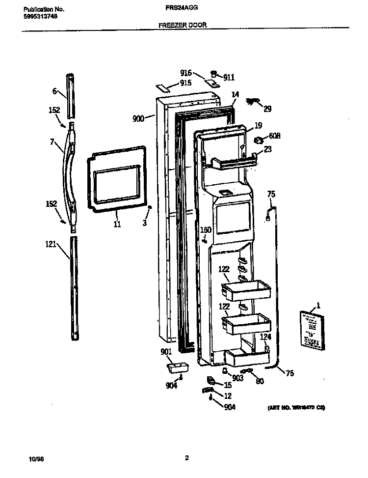 FREEZER DOOR Diagram and Parts List for FRS24AGGB1  Frigidaire Refrigerator