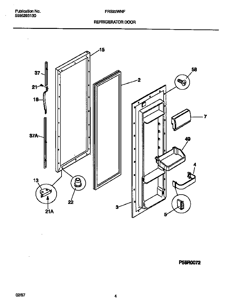 REFRIGERATOR DOOR Diagram and Parts List for FRS22WNFD0  Frigidaire Refrigerator