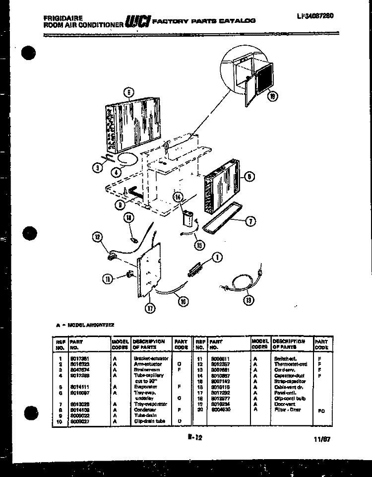 UNIT PARTS Diagram and Parts List for AW09NT2E2  Frigidaire Air Conditioner