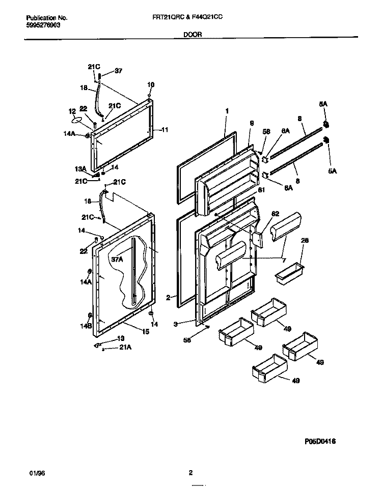 DOOR Diagram and Parts List for F44Q21CCD1  Frigidaire Refrigerator