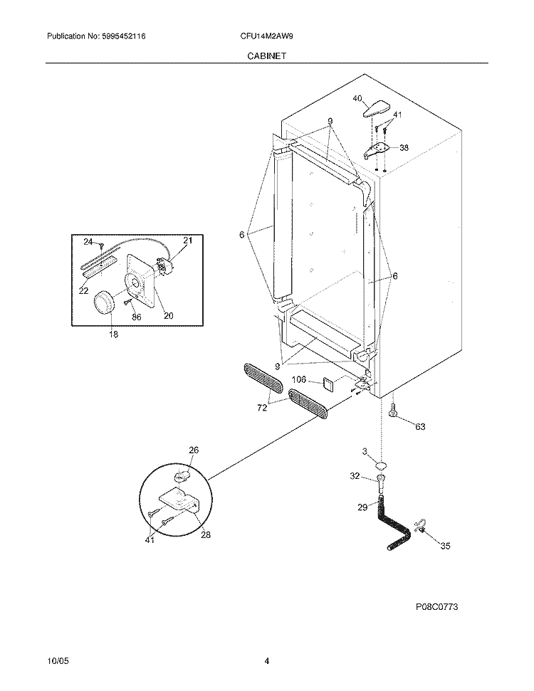 CABINET Diagram and Parts List for CFU14M2AW9  Uni Freezer
