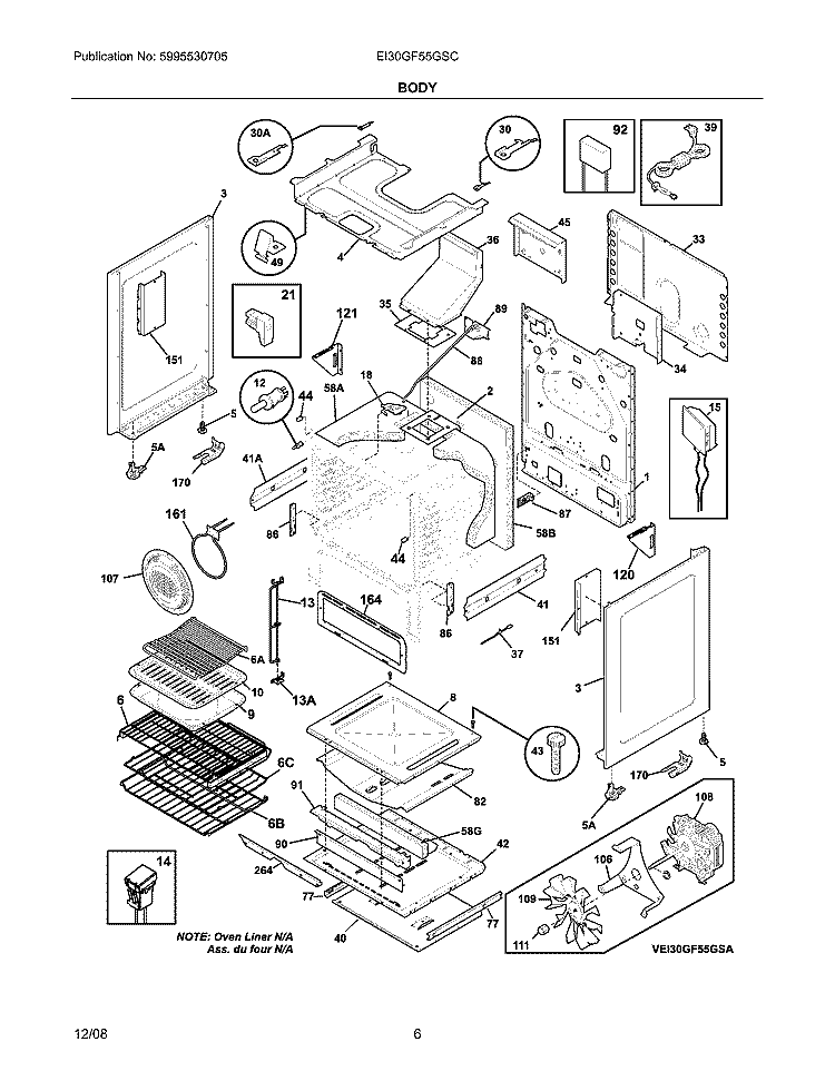 BODY Diagram and Parts List for EI30GF55GSC  Electrolux Range