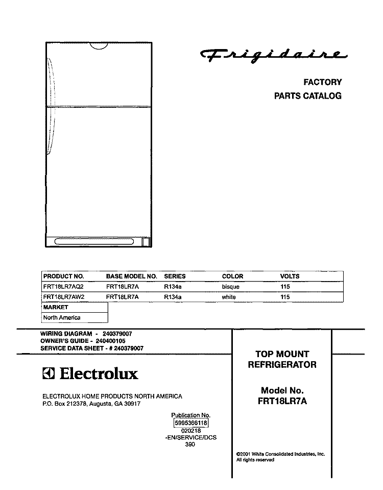COVER Diagram and Parts List for FRT18LR7AQ2  Frigidaire Refrigerator