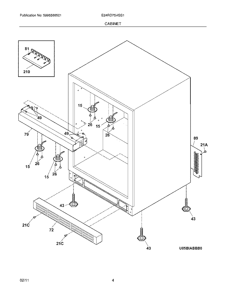 CABINET Diagram and Parts List for E24RD75HSS1  Electrolux Refrigerator