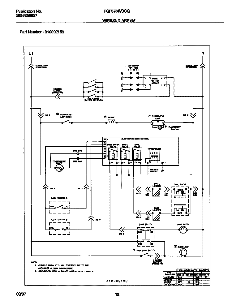WIRING DIAGRAM Diagram and Parts List for FGF378WCCG  Frigidaire Range