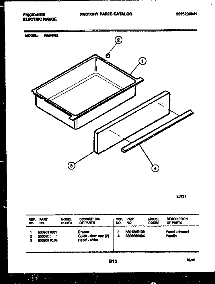 DRAWER PARTS Diagram and Parts List for R30NL2  Frigidaire Range