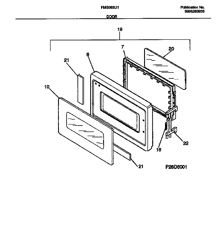 DOOR Diagram and Parts List for FMS083U1S0  Frigidaire Microwave