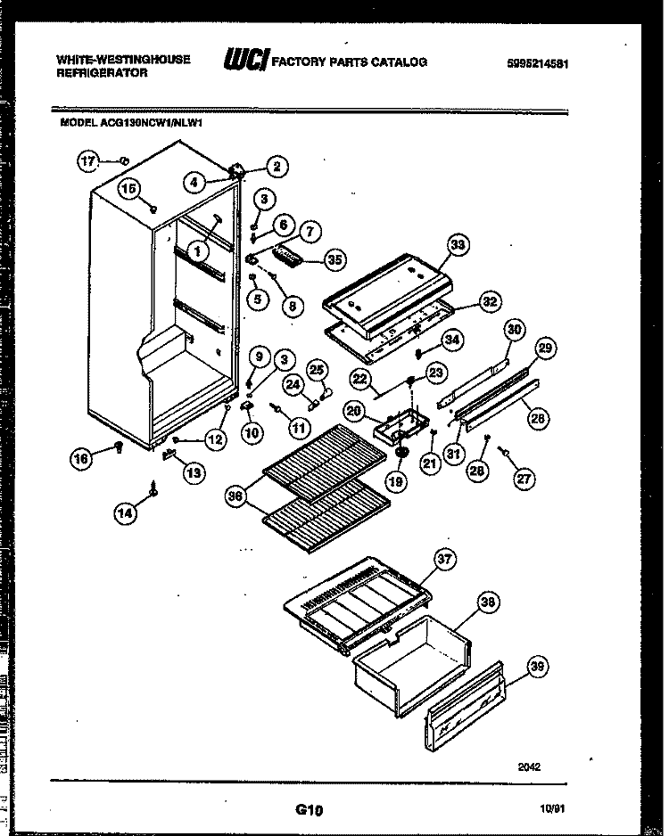 CABINET PARTS Diagram and Parts List for ACG130NLW1  Frigidaire Refrigerator