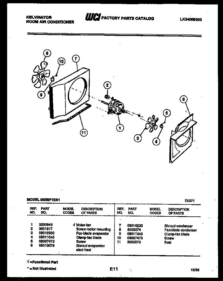 AIR HANDLING PARTS Diagram and Parts List for M208F1EA1  Kelvinator Air Conditioner