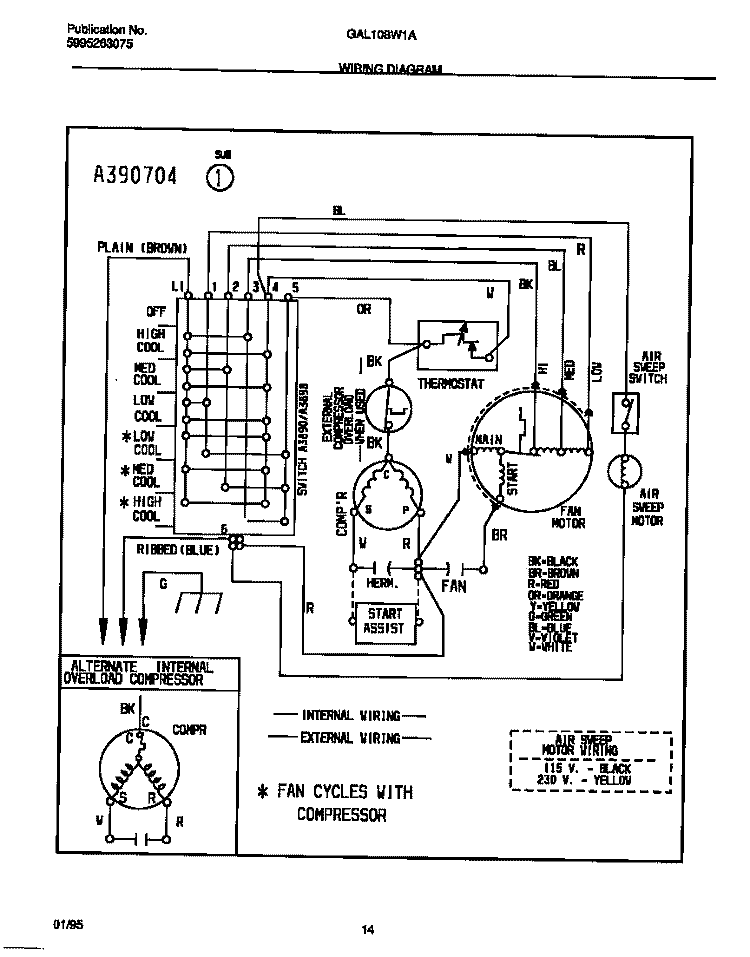 WIRING DIAGRAM Diagram and Parts List for GAL108W1A3  Gibson Air Conditioner