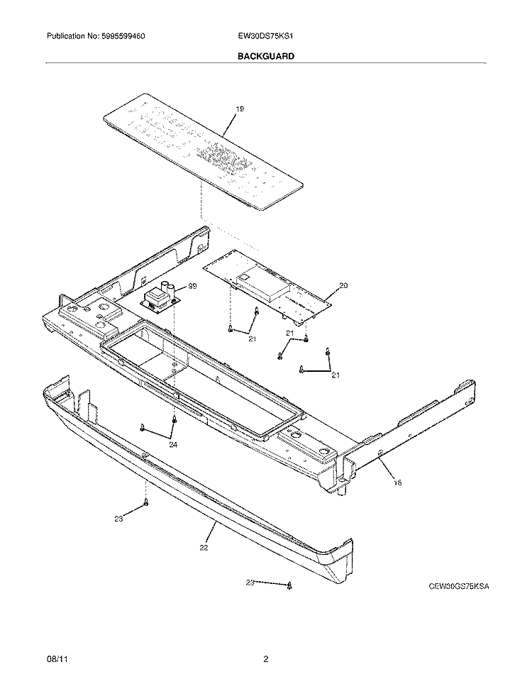BACKGUARD Diagram and Parts List for EW30DS75KS1  Electrolux Range
