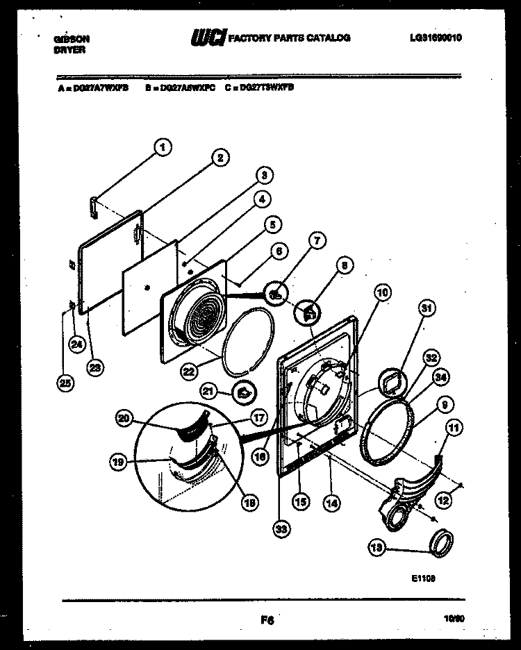 DOOR PARTS Diagram and Parts List for DG27A7WXFB  Gibson Dryer