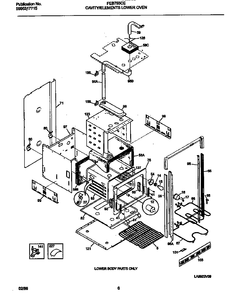 CAVITY / ELEMENTS LOWER OVEN Diagram and Parts List for FEB755CESG  Frigidaire Wall Oven