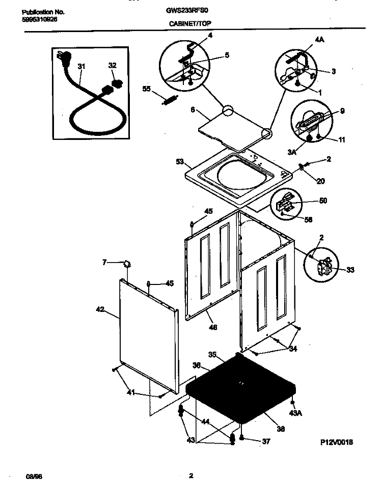 WASHER CABINET, TOP Diagram and Parts List for GWS223RFS0  Gibson Washer