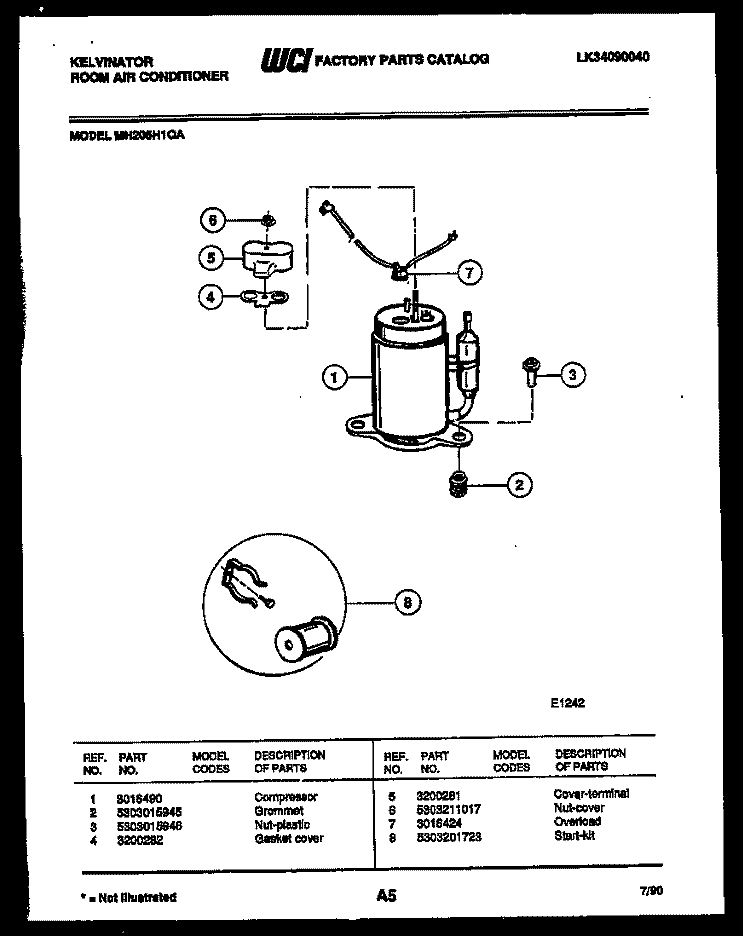 COMPRESSOR Diagram and Parts List for MH205H1QA  Kelvinator Air Conditioner
