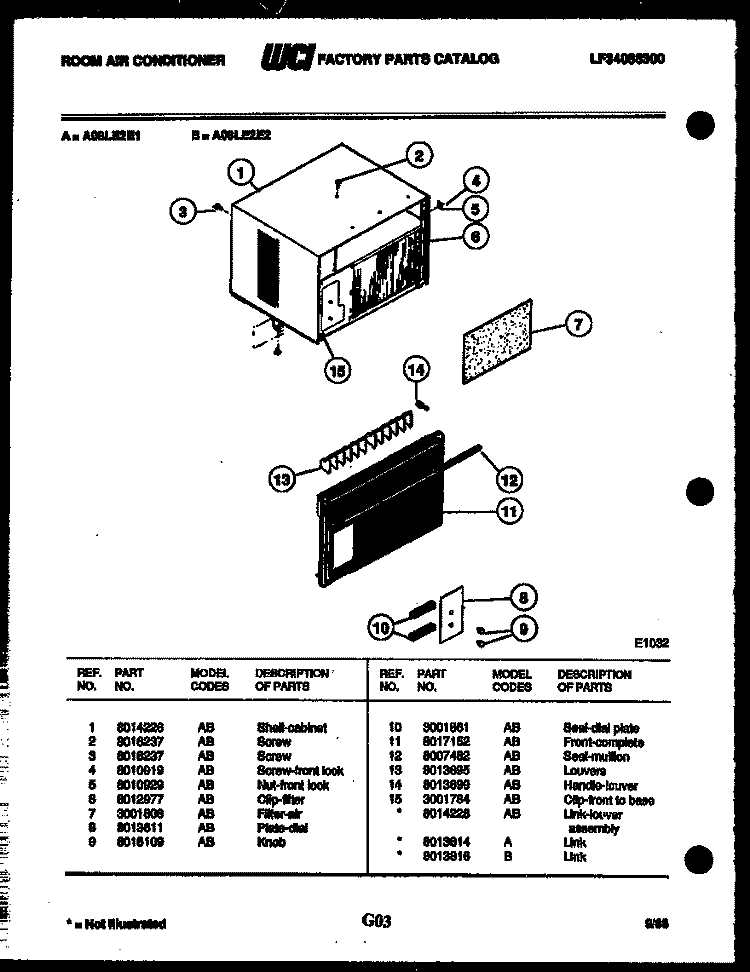 CABINET PARTS Diagram and Parts List for A08LE2E2  Frigidaire Air Conditioner