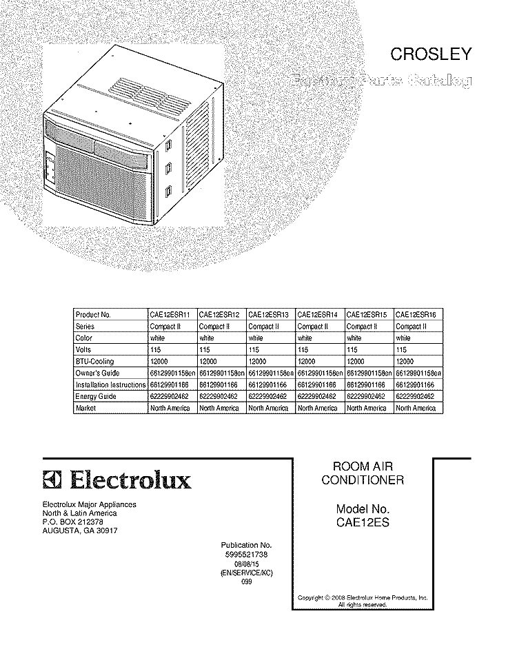 COVER Diagram and Parts List for CAE12ESR12  Crosley Air Conditioner