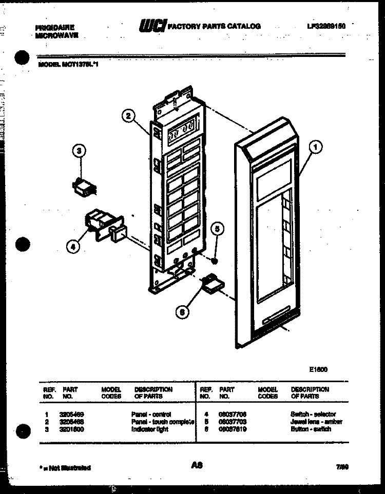 CONTROL PANEL Diagram and Parts List for MCT1375L1  Frigidaire Microwave