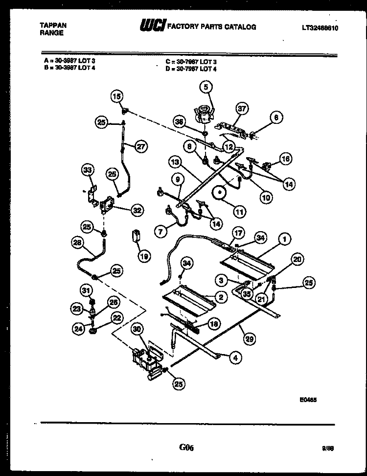 BURNER, MANIFOLD AND GAS CONTROL Diagram and Parts List for 30-3987-23-04  Tappan Range