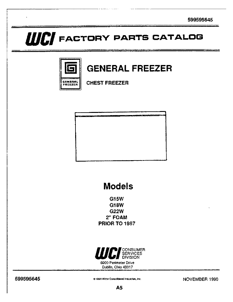 COVER Diagram and Parts List for G18W  Frigidaire Freezer