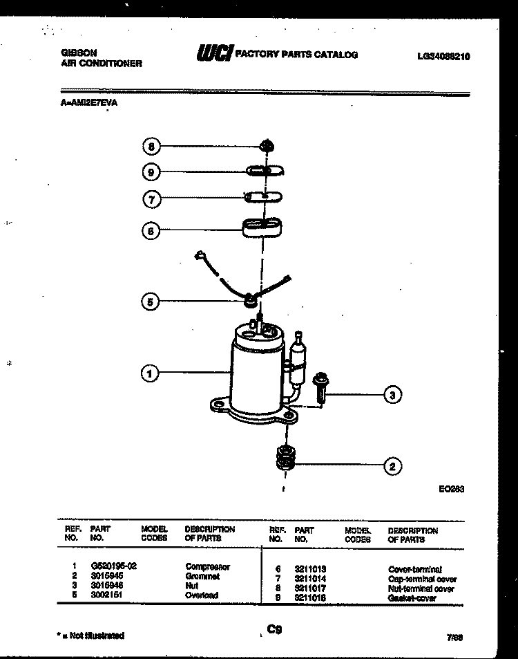 COMPRESSOR PARTS Diagram and Parts List for AM12E7EVA  Gibson Air Conditioner