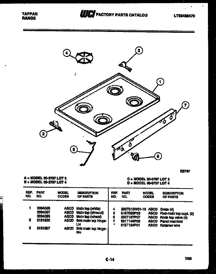 COOKTOP PARTS Diagram and Parts List for 30-2757-66-03  Tappan Range