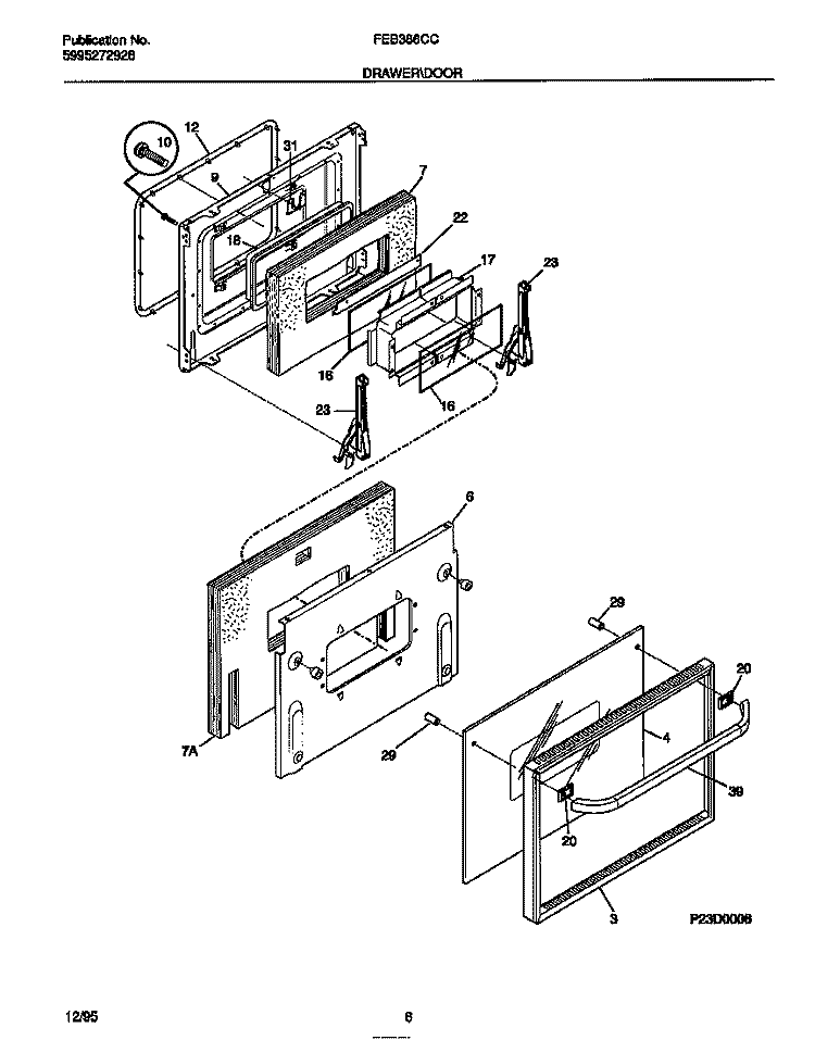 DRAWER / DOOR Diagram and Parts List for FEB386CCB1  Frigidaire Wall Oven