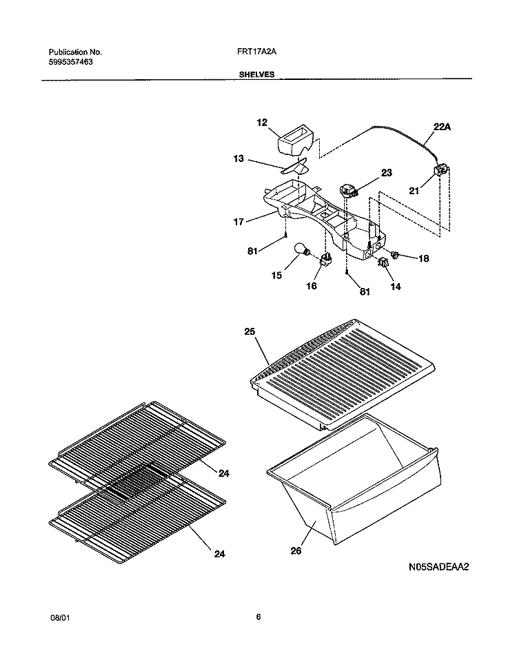 SHELVES Diagram and Parts List for FRT17A2AQ0  Frigidaire Refrigerator